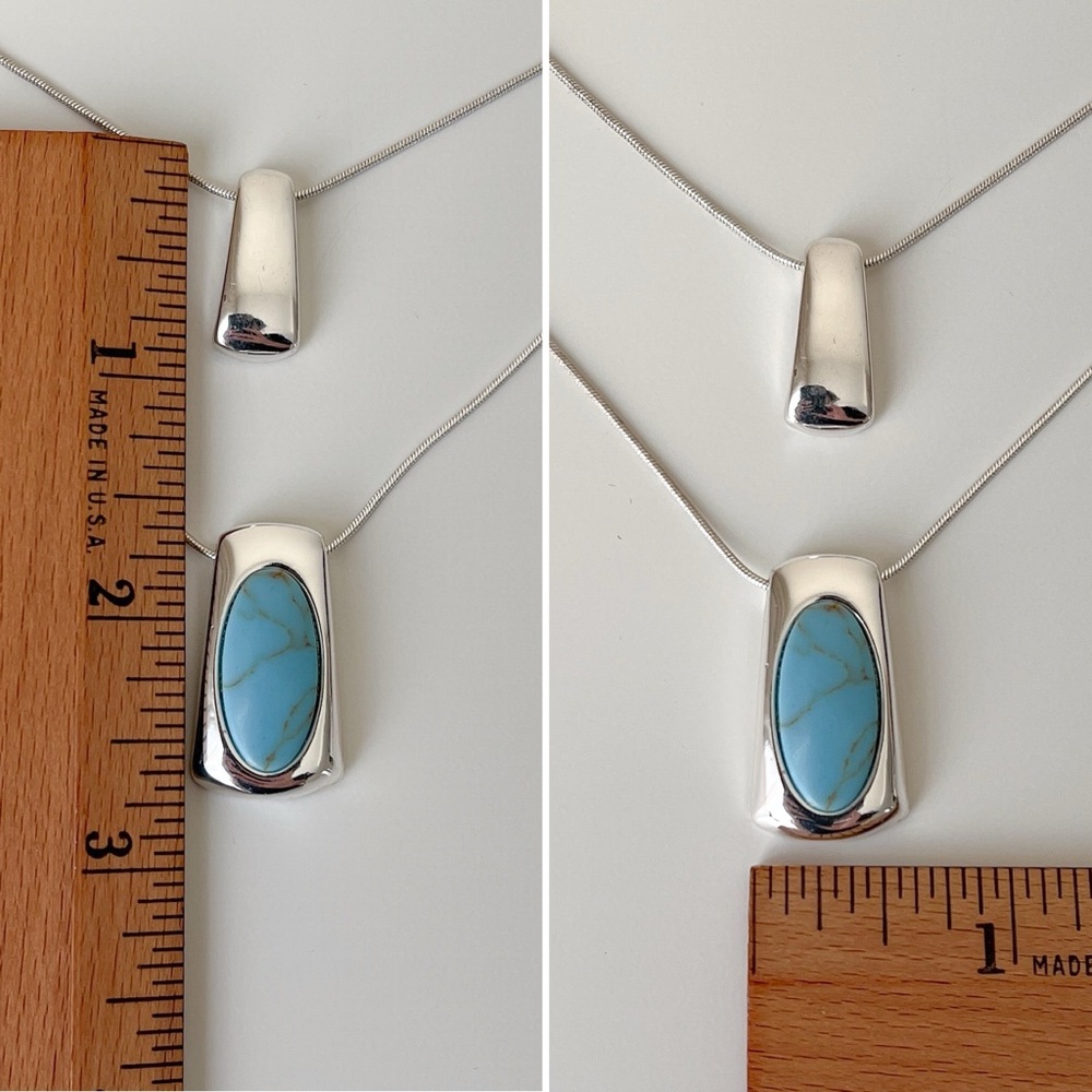 Ralph Lauren Silver Tiered Necklace + Turquoise Stone Pendant | 17–19” | GUC - Picture 9 of 9